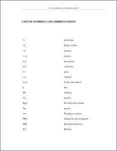 Thesis list of symbols